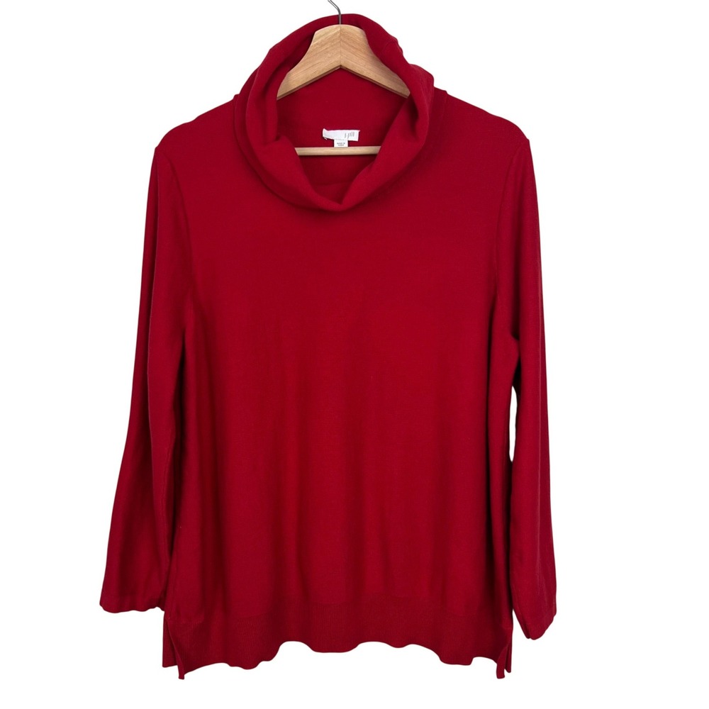 J.Jill Red Cowl Neck Sweater XL Petite‎ Cotton Polyester Silk Blend Long Sleeve